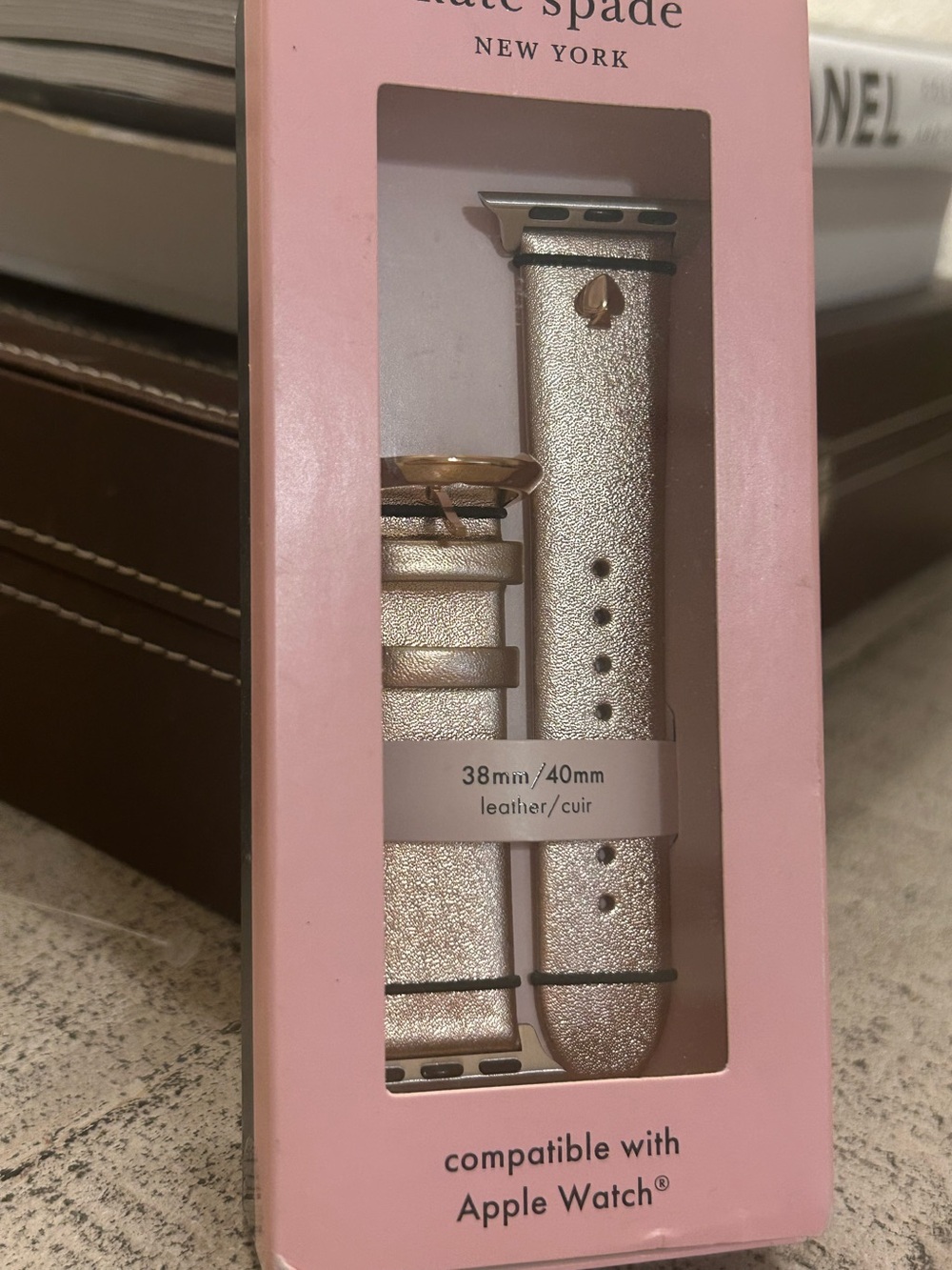 kate spade New York Rose Gold Glitter Leather Apple Watch Band (38/40mm) NWT